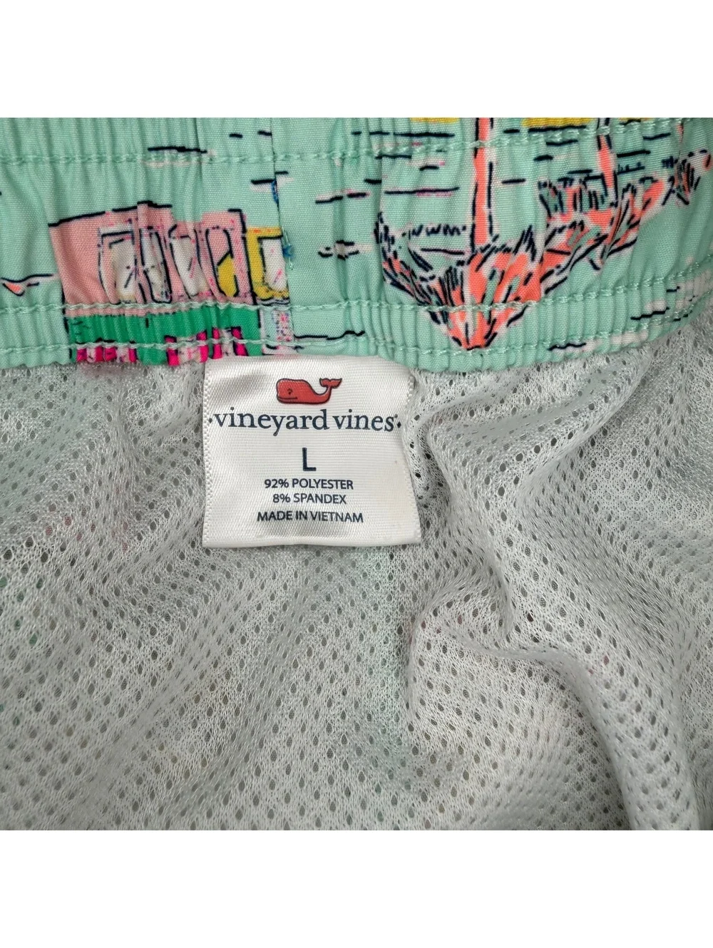 Vineyard Vines Chappy Swim Trunks Tropical Beach Youth Large Teal Lined